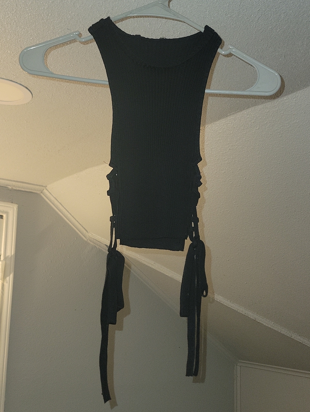 Zara Black Ribbed Crop Top with Side Tie Details